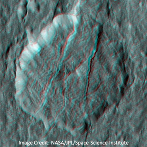Stereo-3D view of a crater on Saturn's moon Rhea
